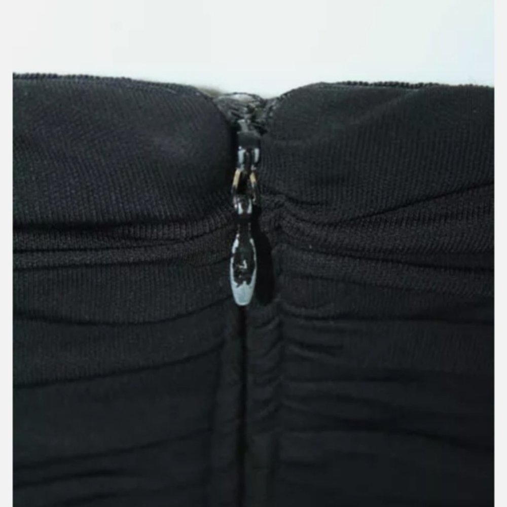 BADGLEY MISCHKA BLACK RUCHED SWEETHEART GOWN Sz 6 - Picture 4 of 6